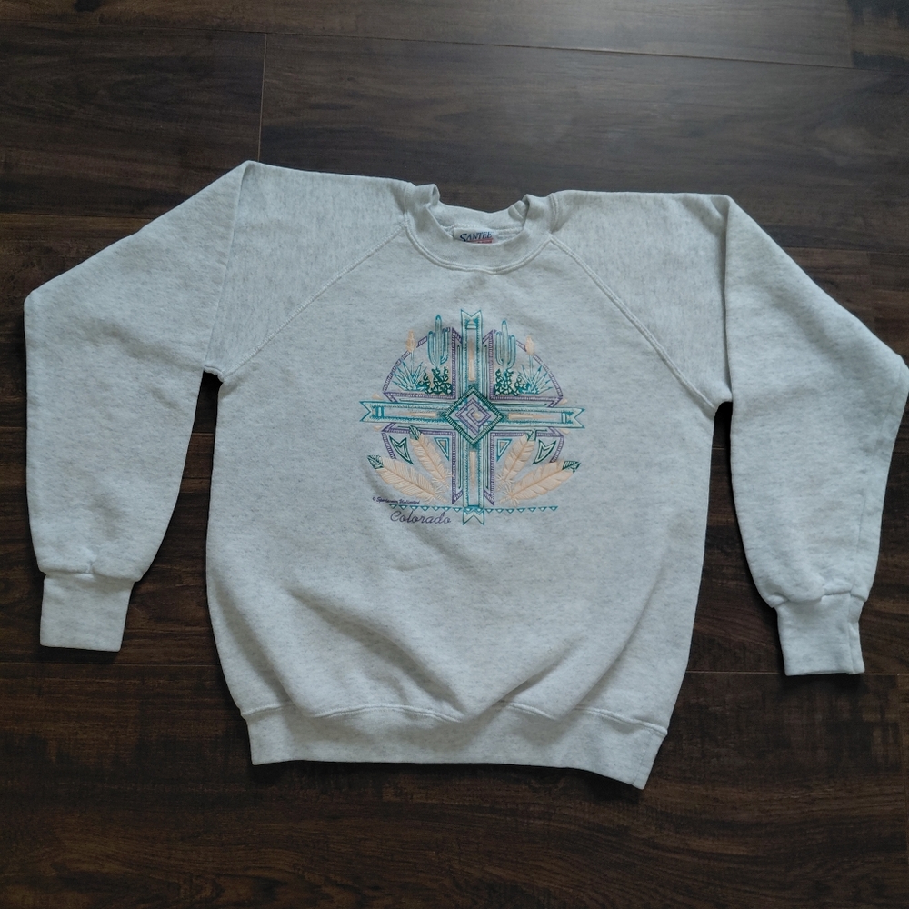 Vintage Colorado Sweatshirt - Desert Cactus Cross Feathers Youth L Adult S